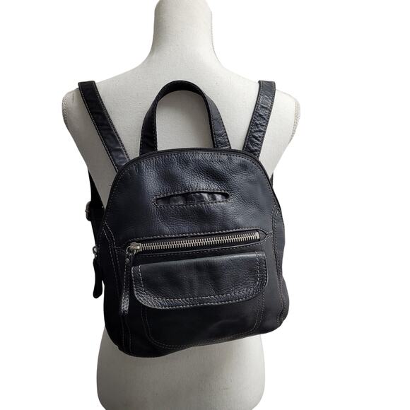 Vintage Fossil black leather backpack medium boho - Picture 1 of 10